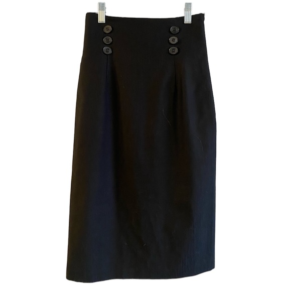 High Waisted Body Contouring Pinstripe Pencil Skirt, Stacked Button Details, 0 - Picture 1 of 3